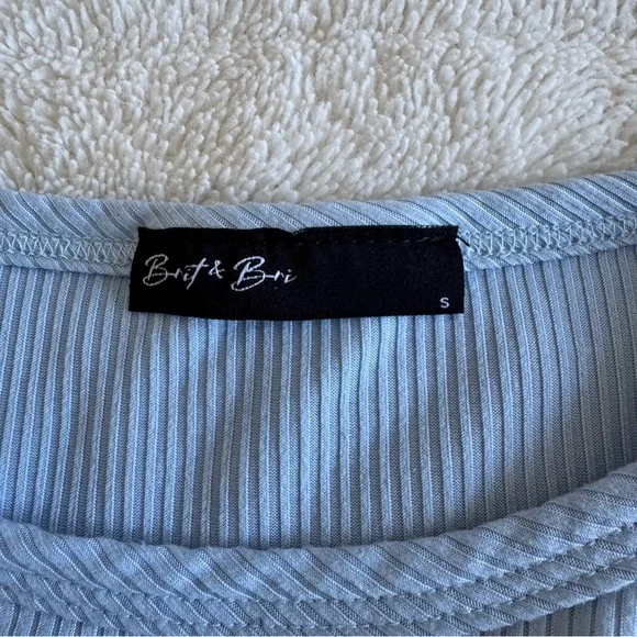 Light Blue Ribbed Short Sleeve Tee Fall Back To School - Picture 3 of 4